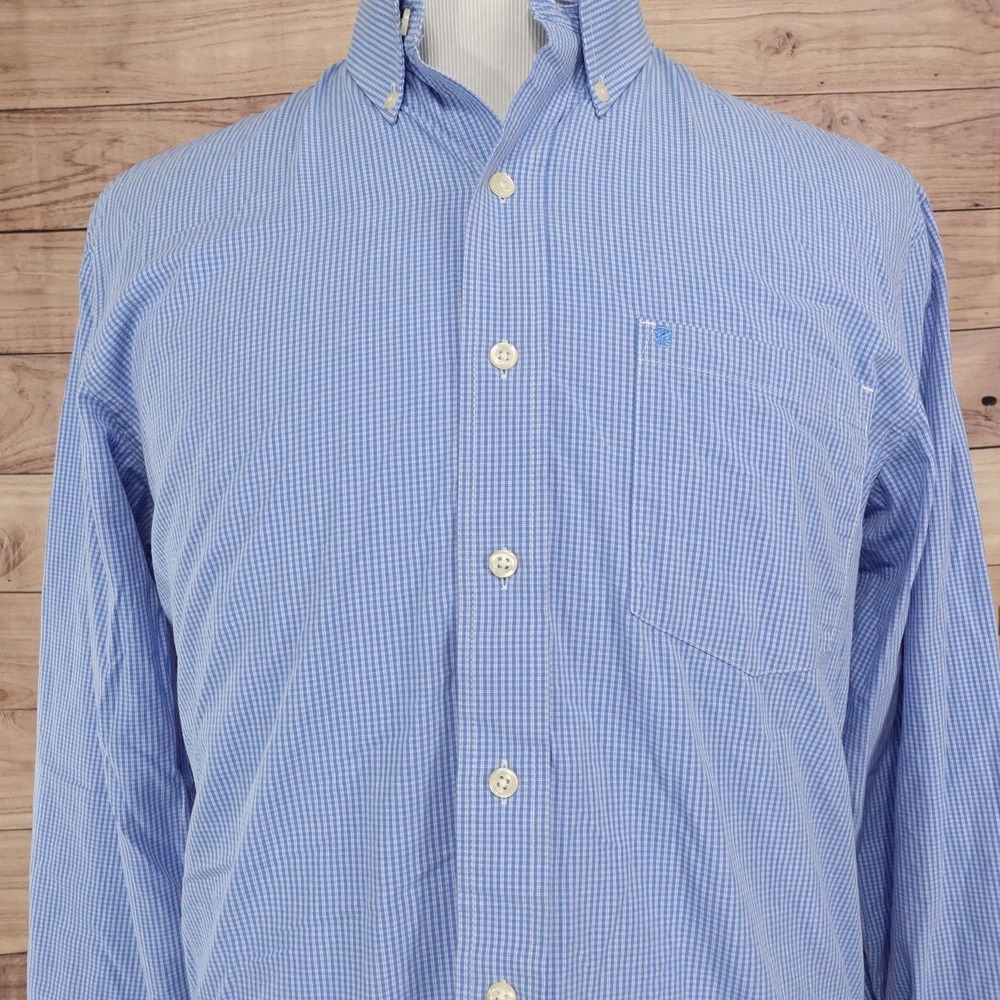 IZOD Shirt Mens M Blue Check Long Sleeve Button-Up Cotton Pocket Casual